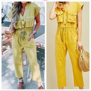 Chartreuse Cotton/Linen Blend Jumpsuit